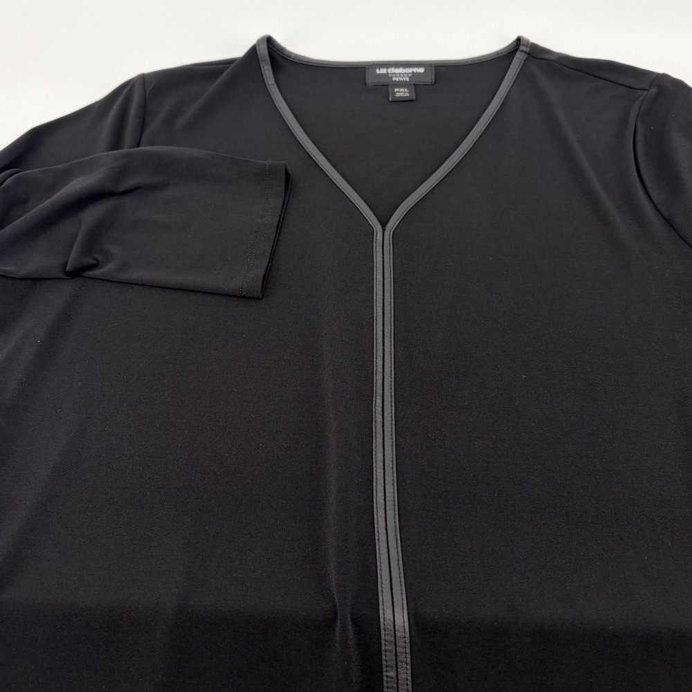 Liz Claiborne Career Petite Black V-Neck 3/4 Sleeve Top PXL